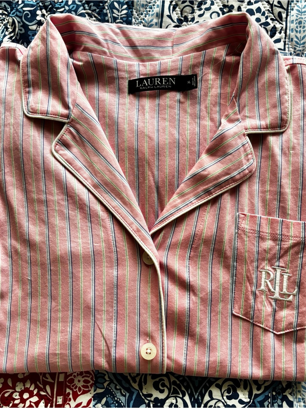Lauren Ralph Lauren Women’s Sz X-Large Pajama Set Buttons Shirt Capri Pants - Picture 4 of 7
